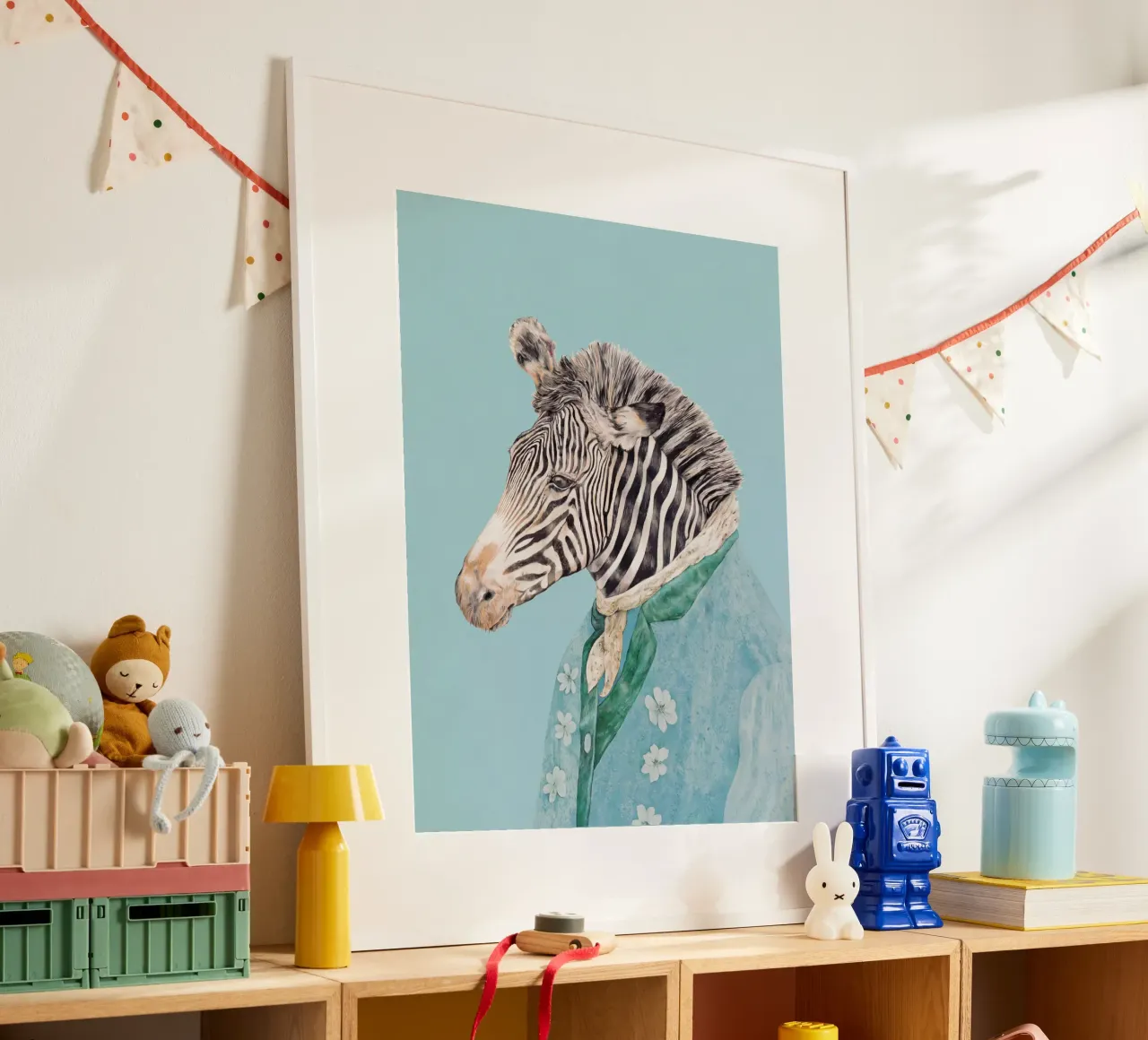 Zebra blu reale poster con telaio in alluminio da Animal Crew