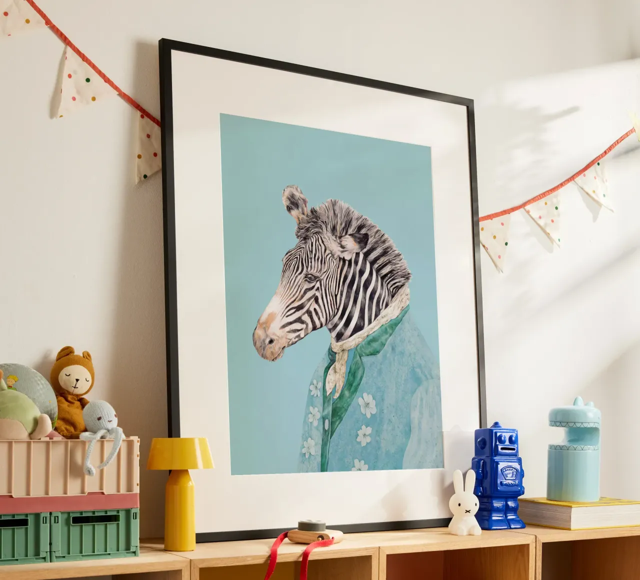 Zebra blu reale poster con telaio in alluminio da Animal Crew