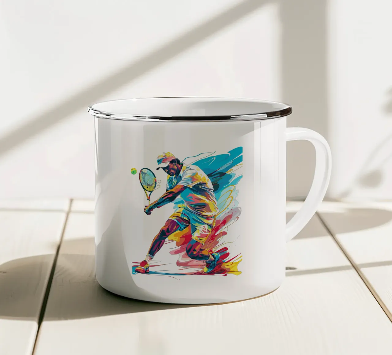 Tennista dinamico in azione Trending Now tazza in smalto da Urban Life