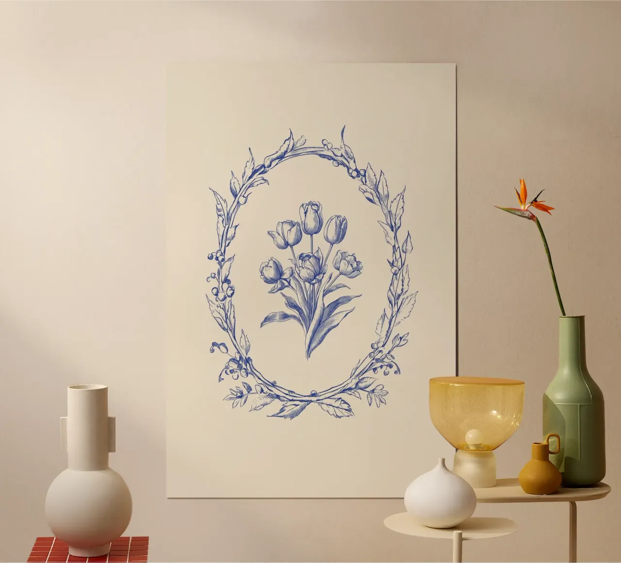Illustrazione floreale blu con bouquet di tulipani poster da Melloi Art Print