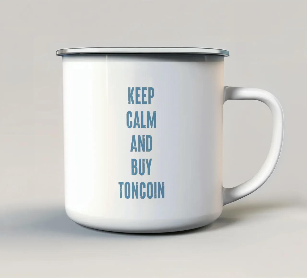 Mantenere la calma e acquistare Toncoin tazza in smalto da Vintagrafica