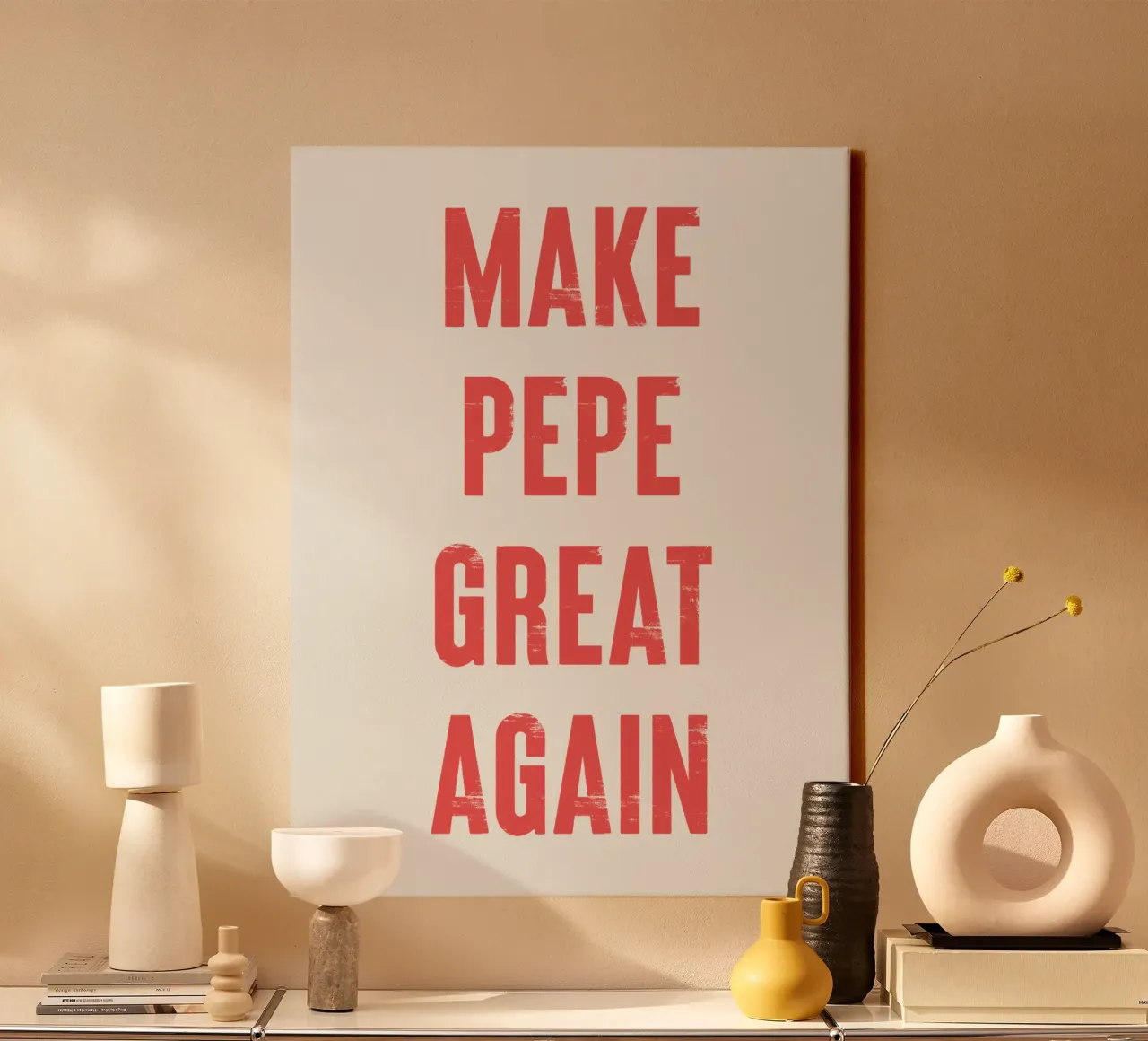PEPE wieder groß machen Leinwand mit Schattenfugenrahmen von Vintagrafica