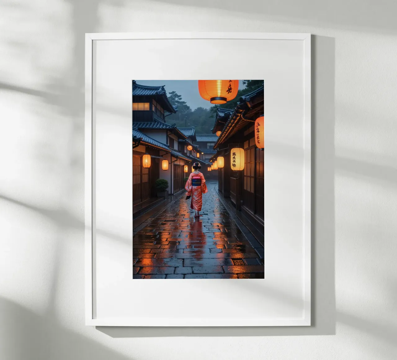 Mystical Gion Streets on a Rainy Evening poster con telaio in legno da AlbertKlee
