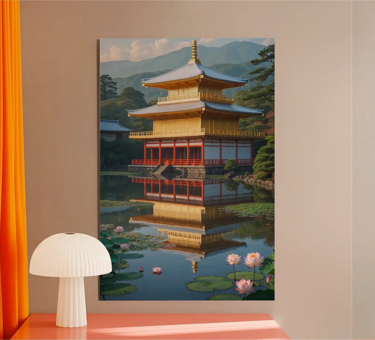 Golden Pavilion Reflected in Tranquil Waters alluminio dibond da AlbertKlee
