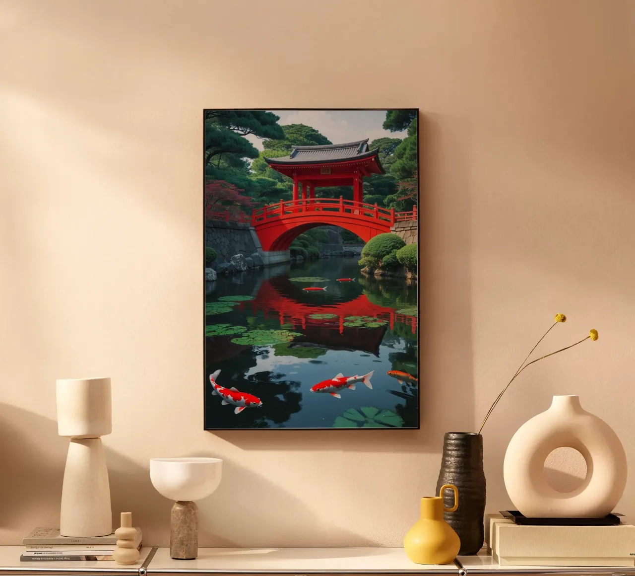 Heian Shrine’s Vibrant Red Bridge Over Tranquil Waters plexiglass da AlbertKlee