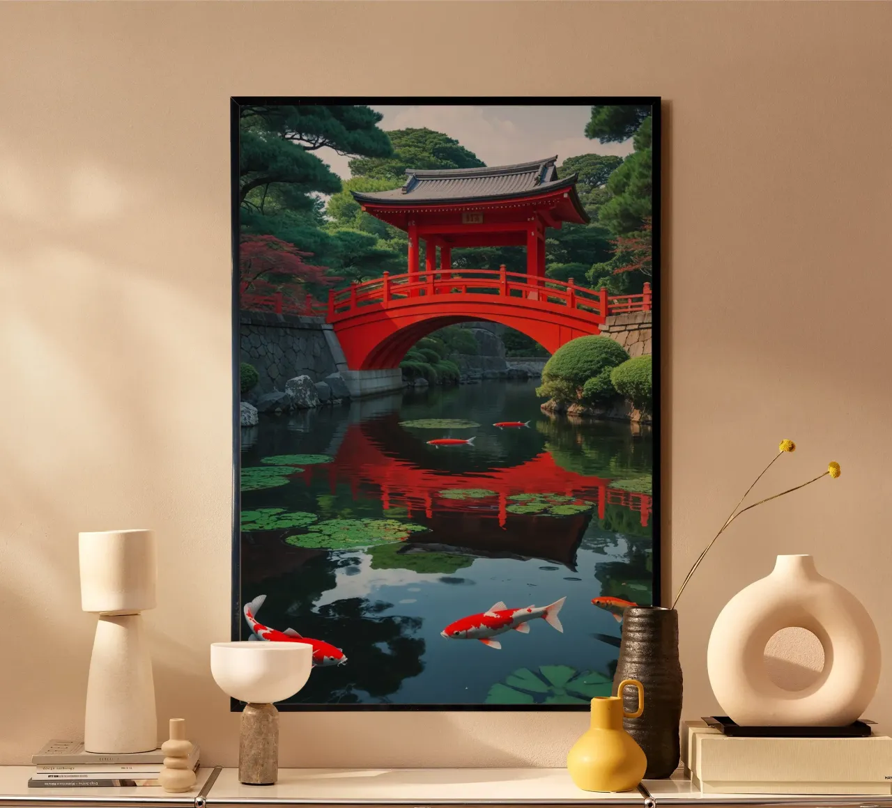 Heian Shrine’s Vibrant Red Bridge Over Tranquil Waters carta hahnemühle da AlbertKlee