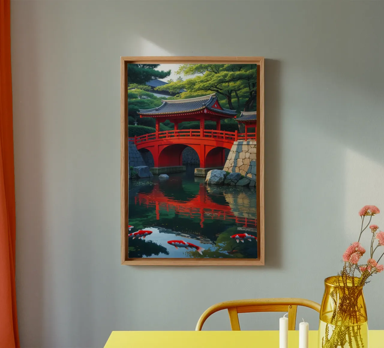 Heian Shrine’s Bridge Amidst Lush Greenery tela con Cornice a cassetta da AlbertKlee