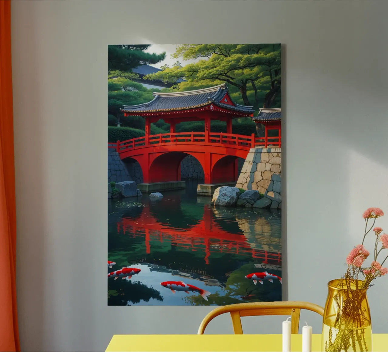 Heian Shrine’s Bridge Amidst Lush Greenery tela con Cornice a cassetta da AlbertKlee