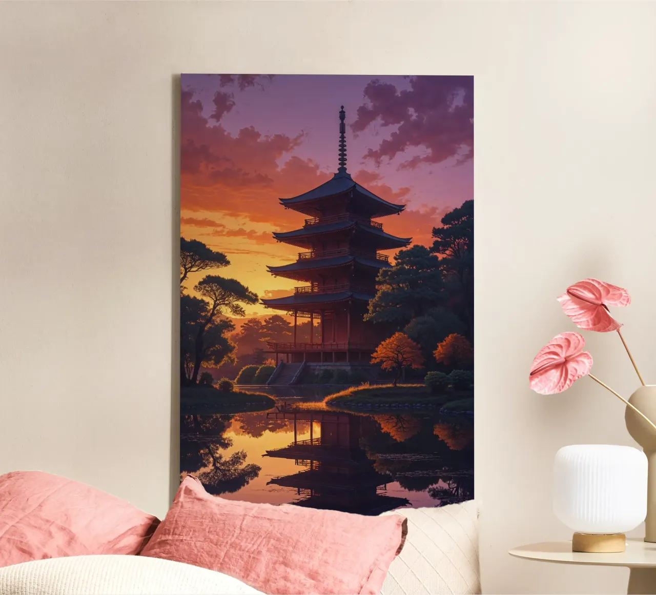 Toji Pagoda Amidst Evening Glow tela con Cornice a cassetta da AlbertKlee
