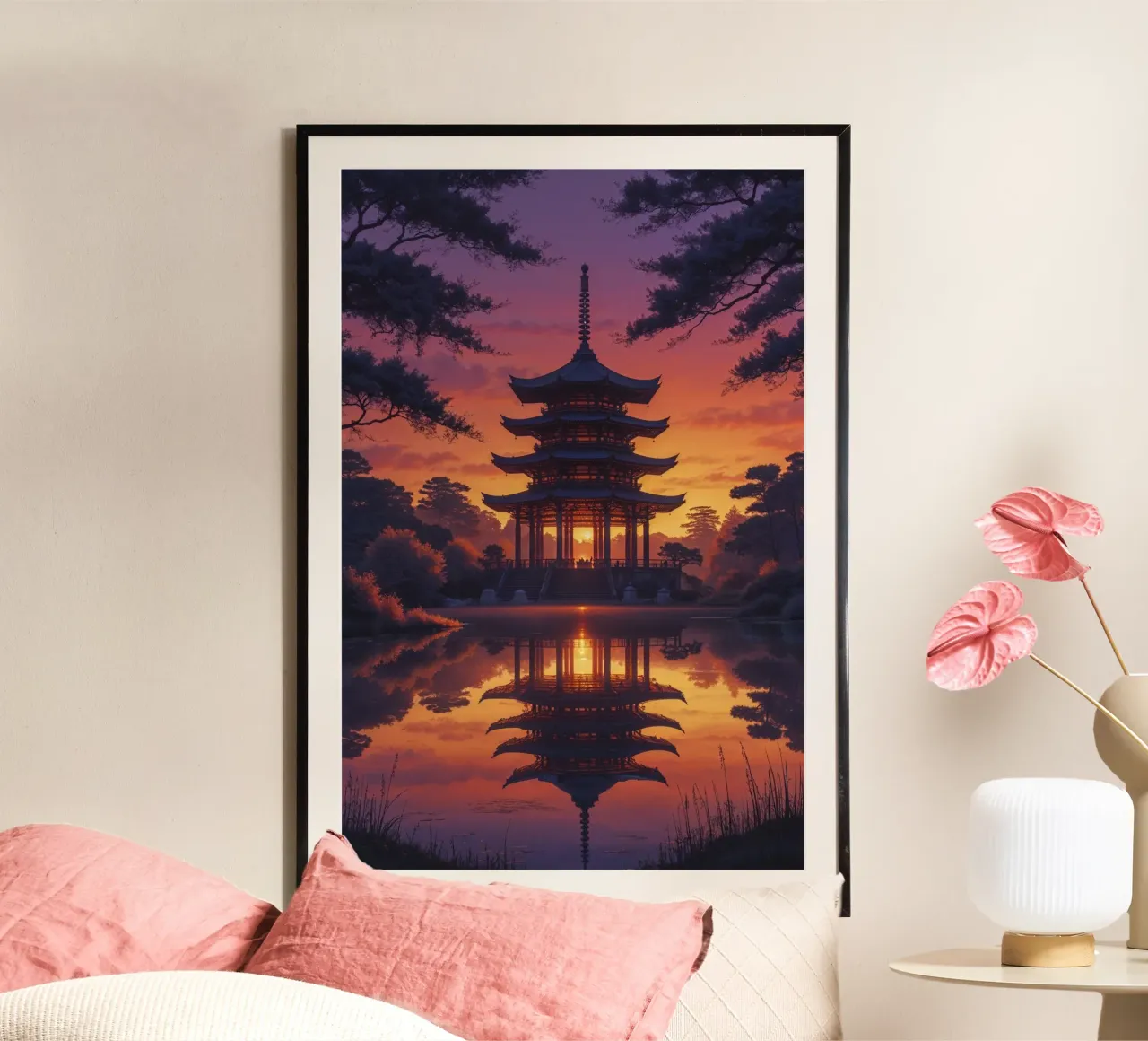 The Illuminated Pagoda of Toji Temple poster con telaio in plastica da AlbertKlee