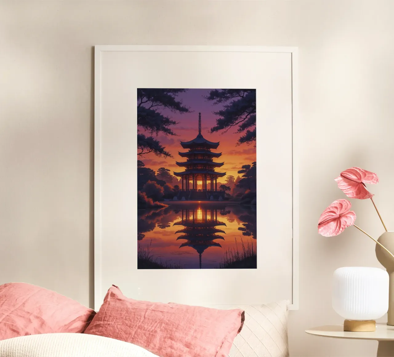 The Illuminated Pagoda of Toji Temple poster con telaio in plastica da AlbertKlee