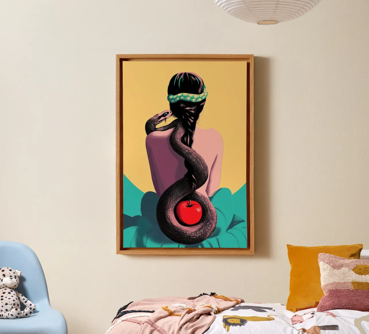 The seduction | Eve with apple and snake canvas with Floater frame by Autofocus