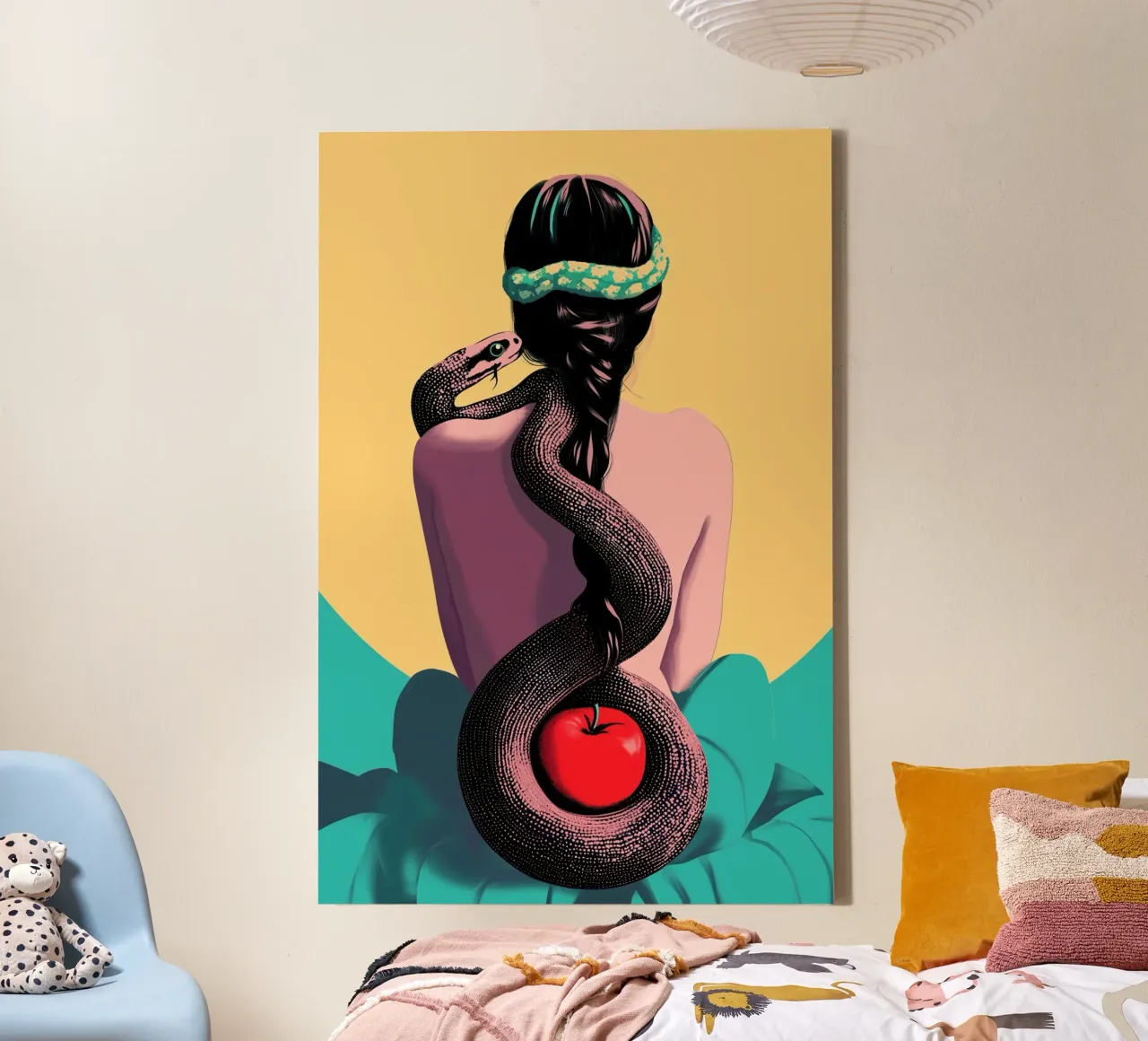 The seduction | Eve with apple and snake canvas with Floater frame by Autofocus