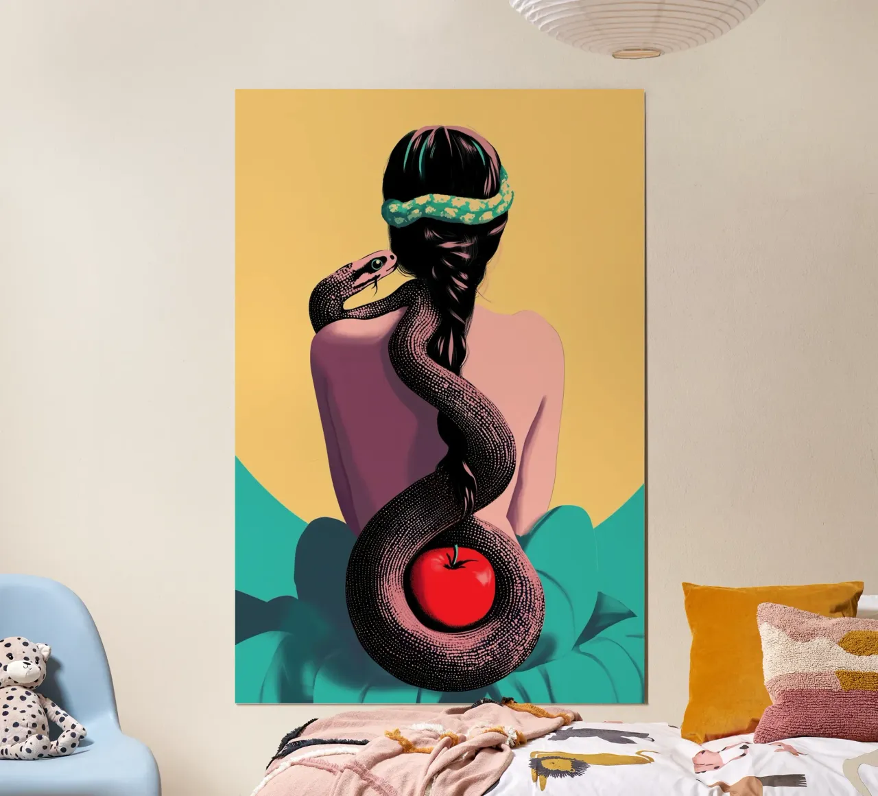 The seduction | Eve with apple and snake poster with wooden frame by Autofocus