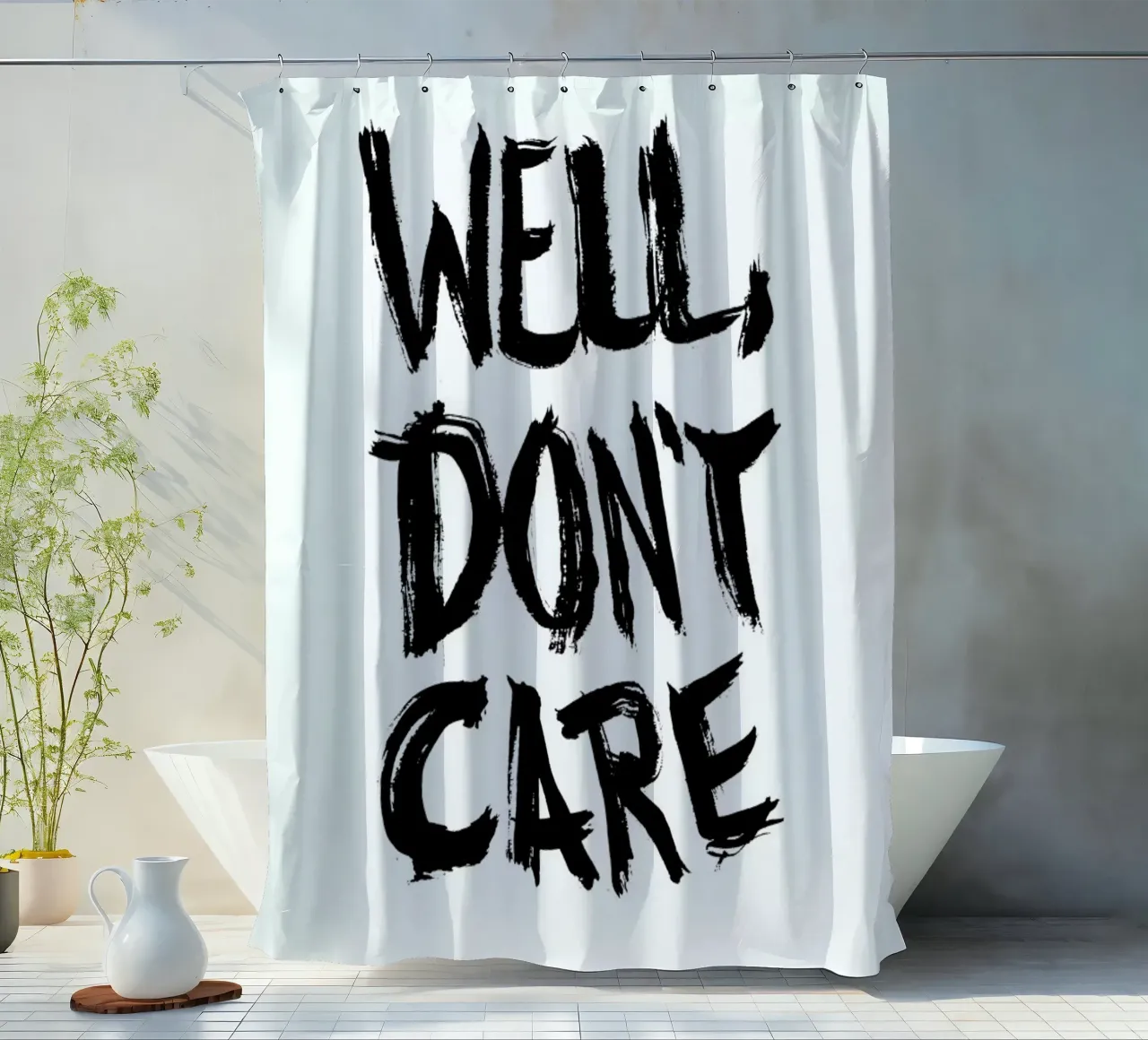 Well, Don't Care shower curtain by petiteCAPS