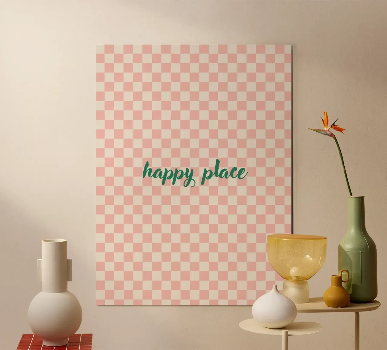 Happy Place Grid poster con telaio in alluminio da Poster Print Studio
