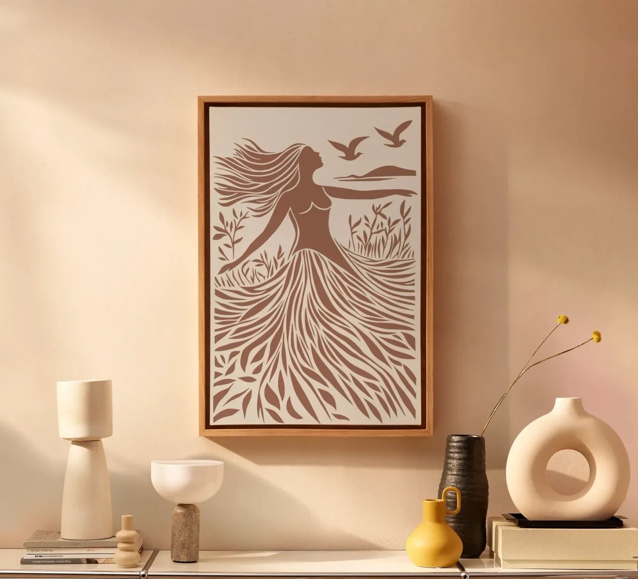 Wanderlust | Mokka Mousse Silhouet canvas met Baklijst van Autofocus