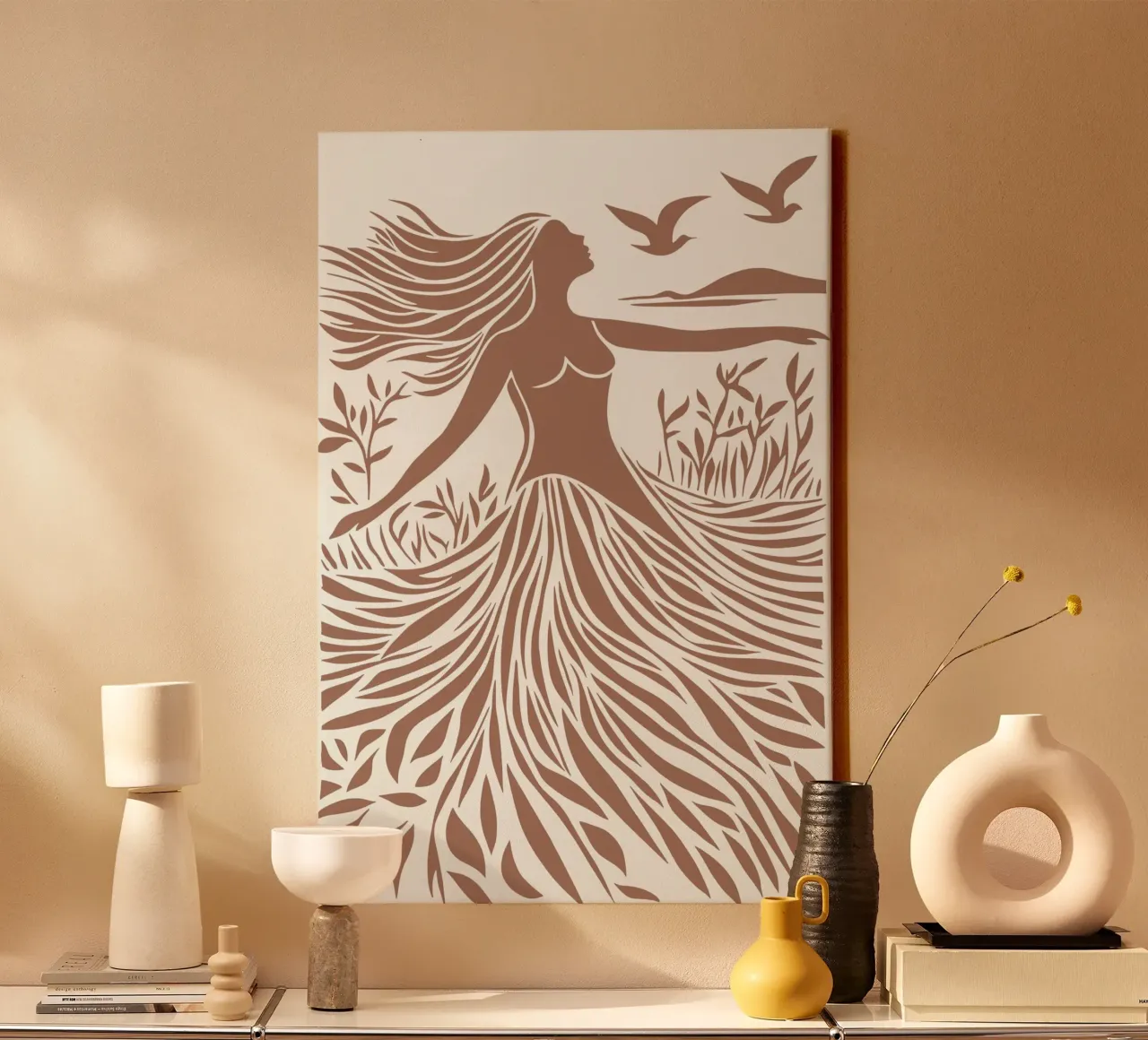 Wanderlust | Mokka Mousse Silhouet canvas met Baklijst van Autofocus