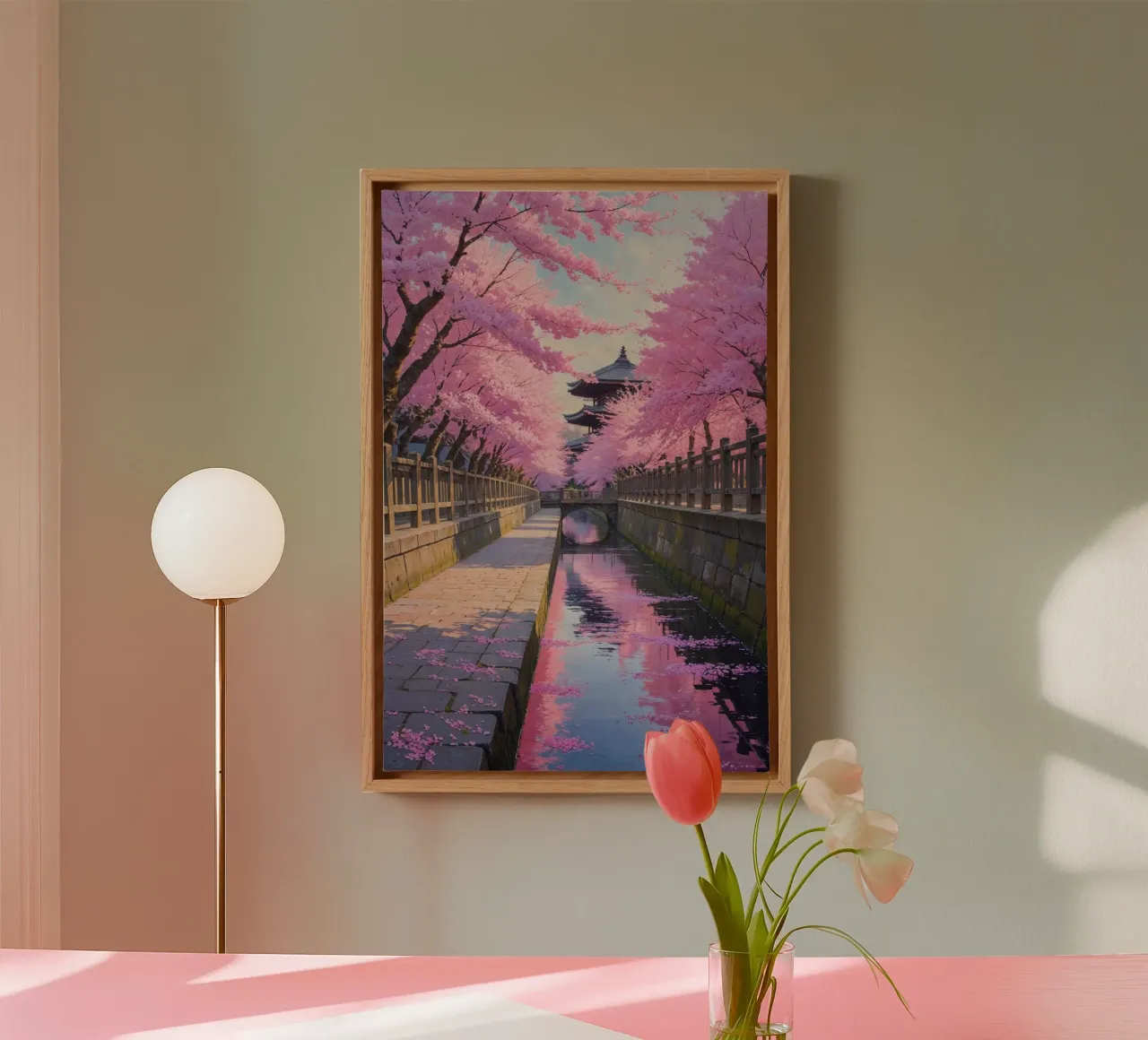 Reflections of Pink: Kyoto’s Iconic Spring Path tela con Cornice a cassetta da AlbertKlee