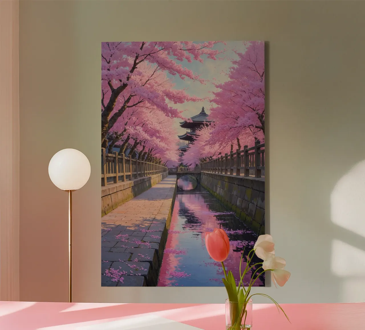 Reflections of Pink: Kyoto’s Iconic Spring Path tela con Cornice a cassetta da AlbertKlee