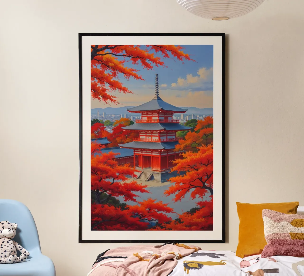 Kiyomizudera Temple in Autumn Glow poster con telaio in legno da AlbertKlee