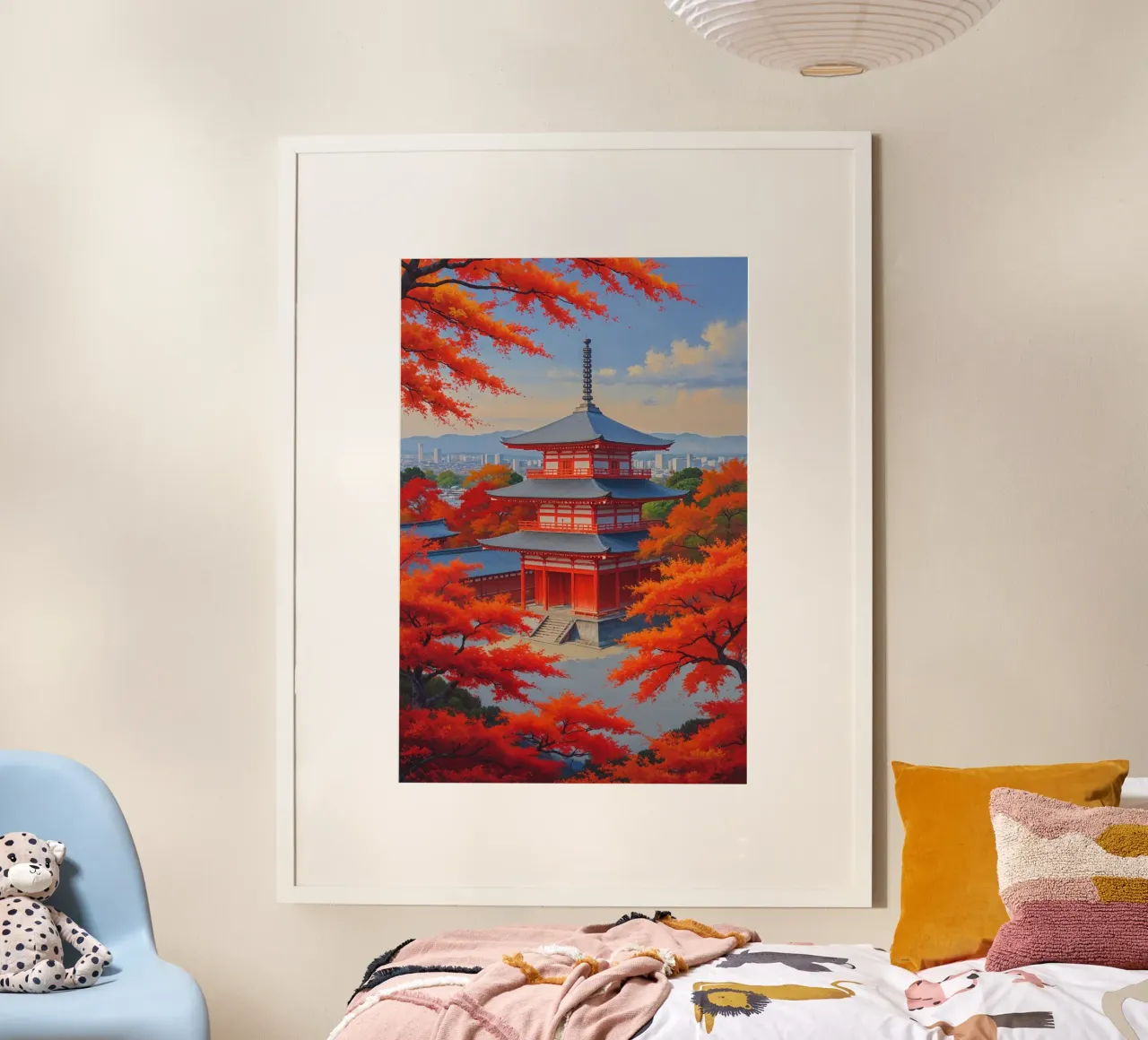 Kiyomizudera Temple in Autumn Glow poster con telaio in legno da AlbertKlee