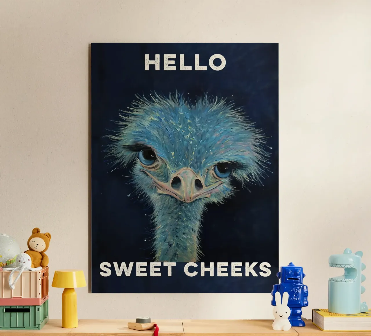 Ciao Guance dolci - Struzzo carino - Citazione alluminio dibond da Peaches Art Prints