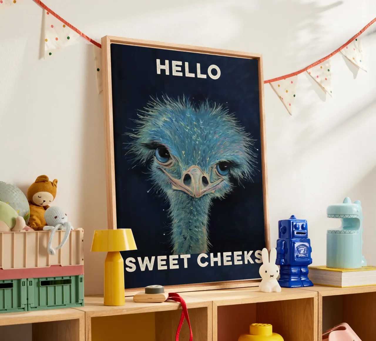Ciao Guance dolci - Struzzo carino - Citazione tela con Cornice a cassetta da Peaches Art Prints