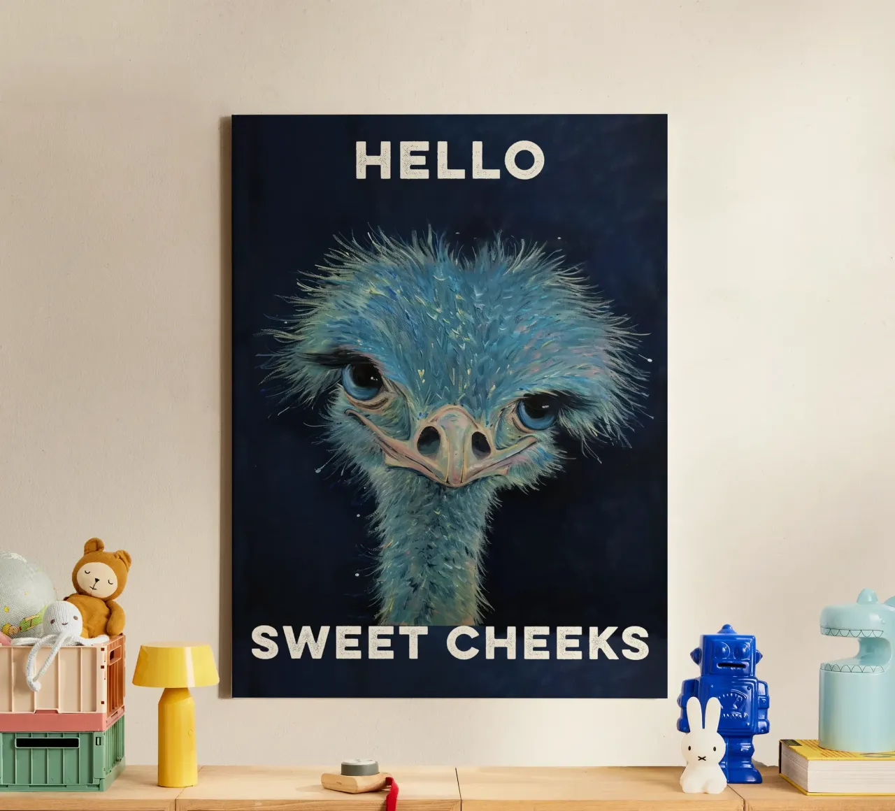 Ciao Guance dolci - Struzzo carino - Citazione tela con Cornice a cassetta da Peaches Art Prints