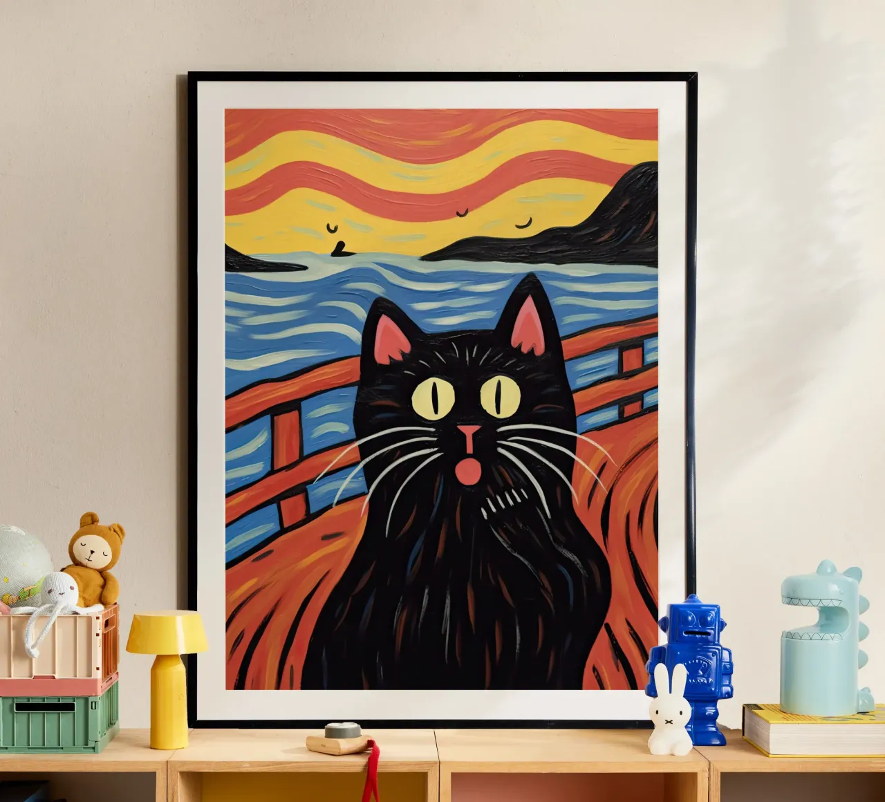 Gatto, L'urlo, Edvard Munch poster con telaio in plastica da Peaches Art Prints