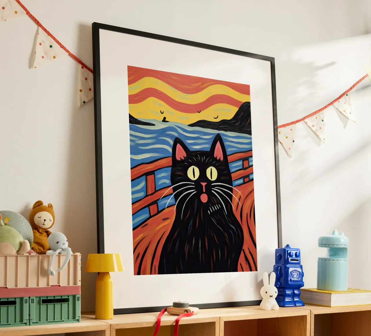 Gatto, L'urlo, Edvard Munch poster con telaio in plastica da Peaches Art Prints