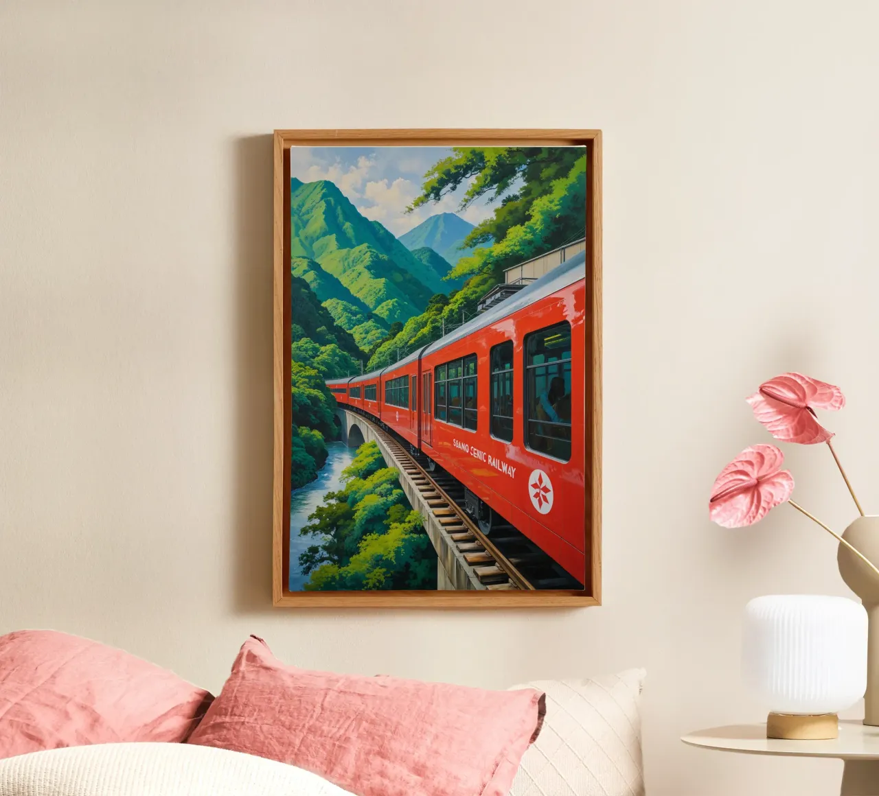 The Sagano Romantic Train in Motion tela con Cornice a cassetta da AlbertKlee
