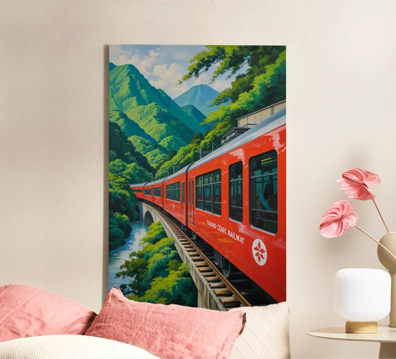 The Sagano Romantic Train in Motion tela con Cornice a cassetta da AlbertKlee