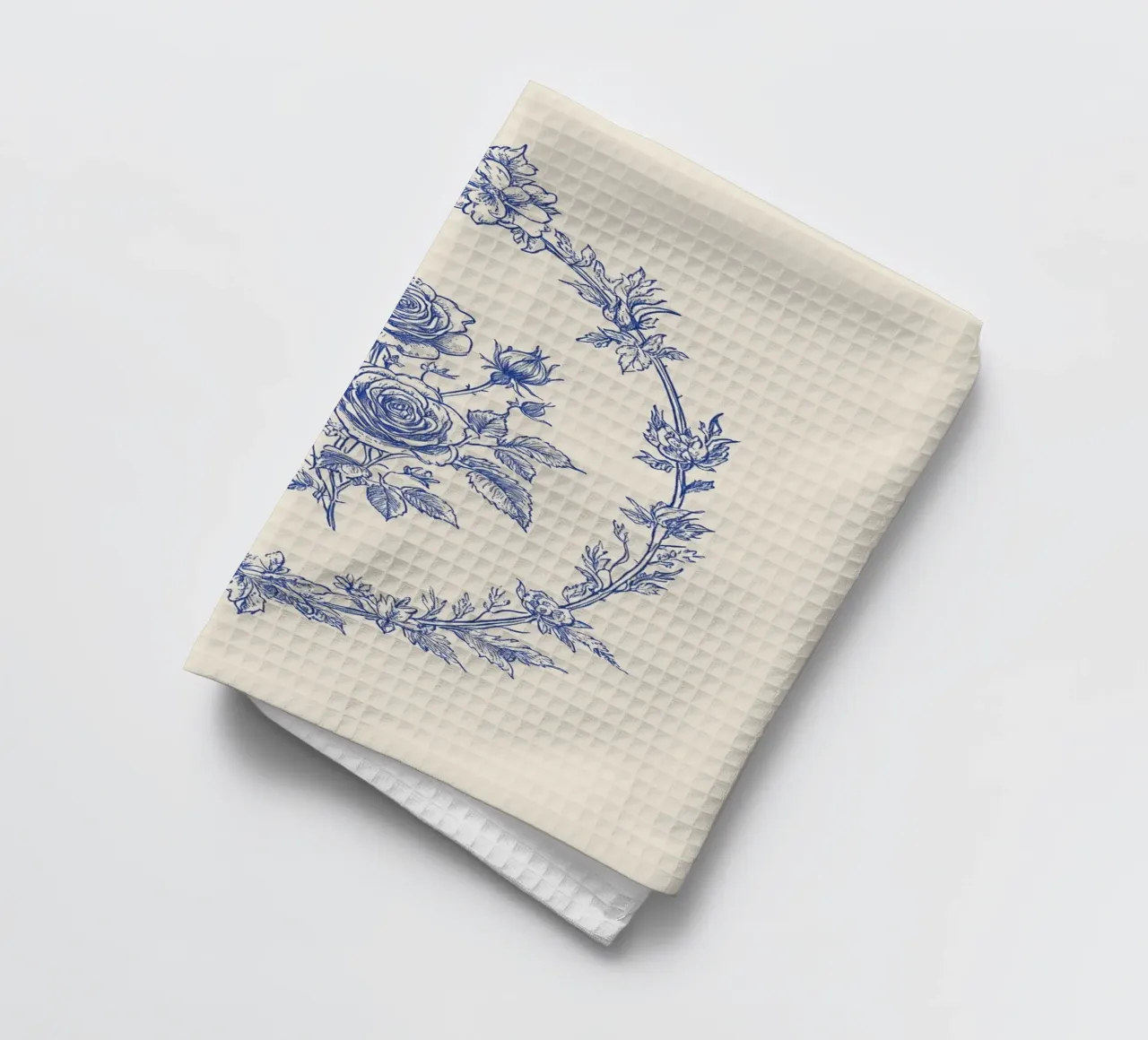 Roses dans un cadre bleu orné torchon de Melloi Art Print