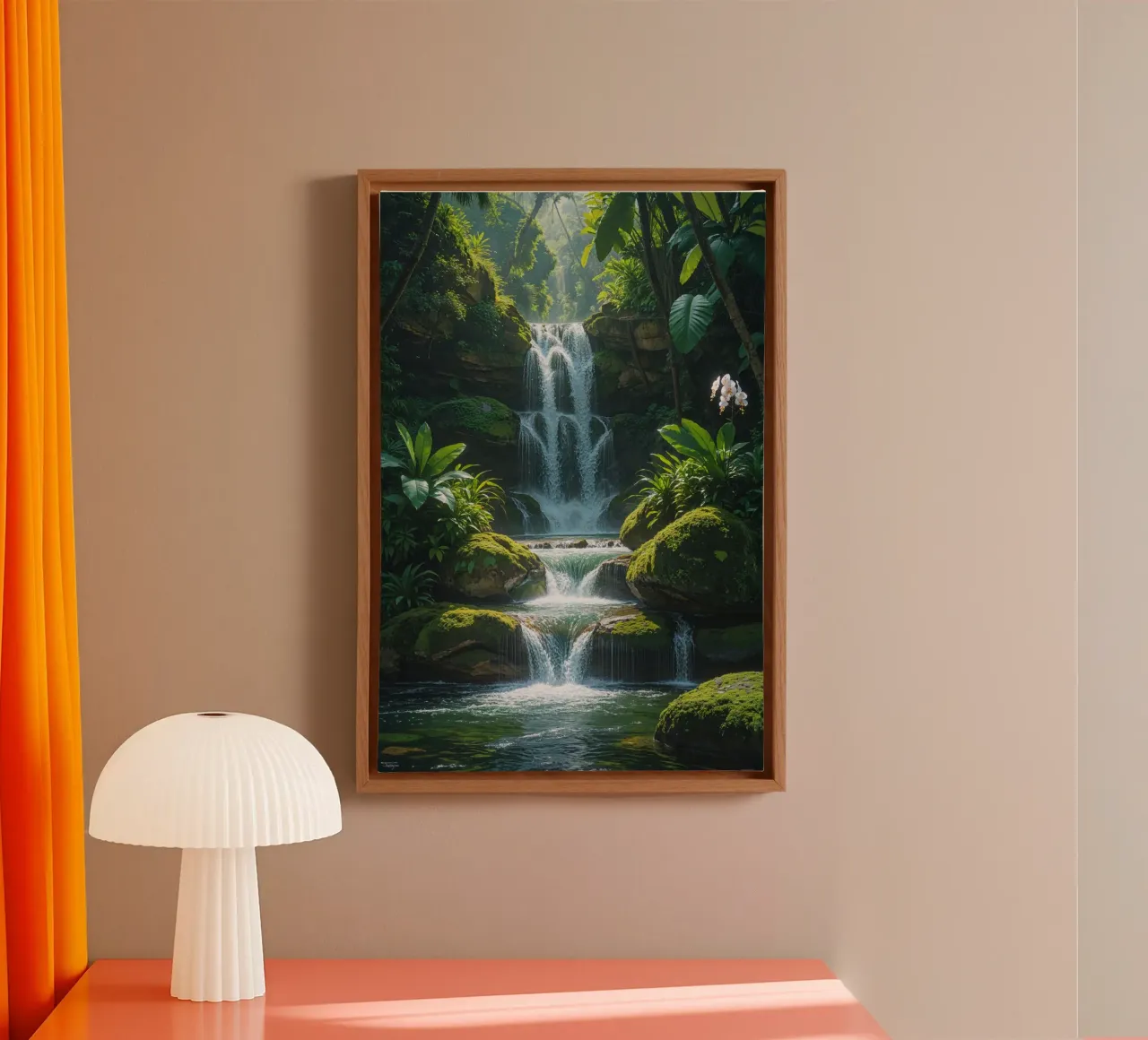 Misty Jungle Waterfall in Bali tela con Cornice a cassetta da AlbertKlee