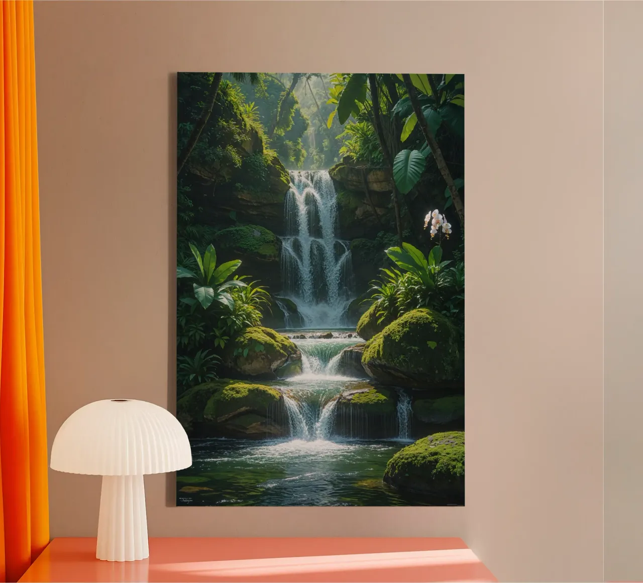 Misty Jungle Waterfall in Bali tela con Cornice a cassetta da AlbertKlee