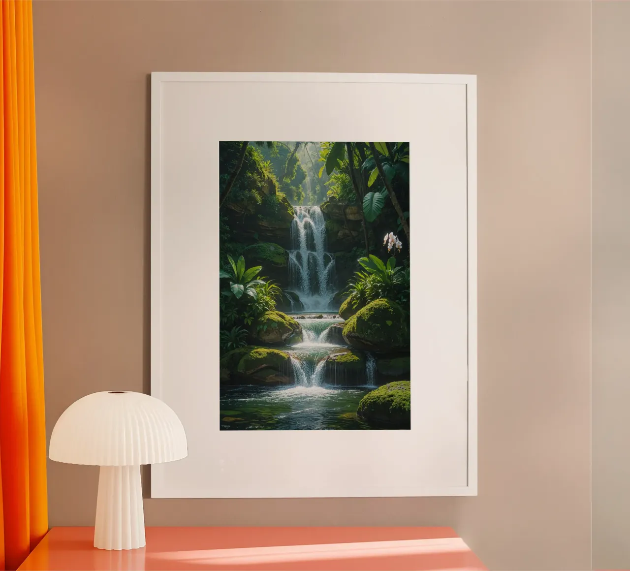 Misty Jungle Waterfall in Bali poster con telaio in alluminio da AlbertKlee