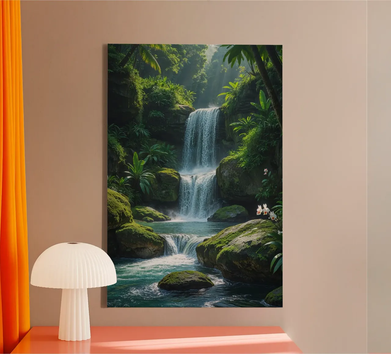 Enchanting Bali Waterfall with Orchid Blooms tela con Cornice a cassetta da AlbertKlee