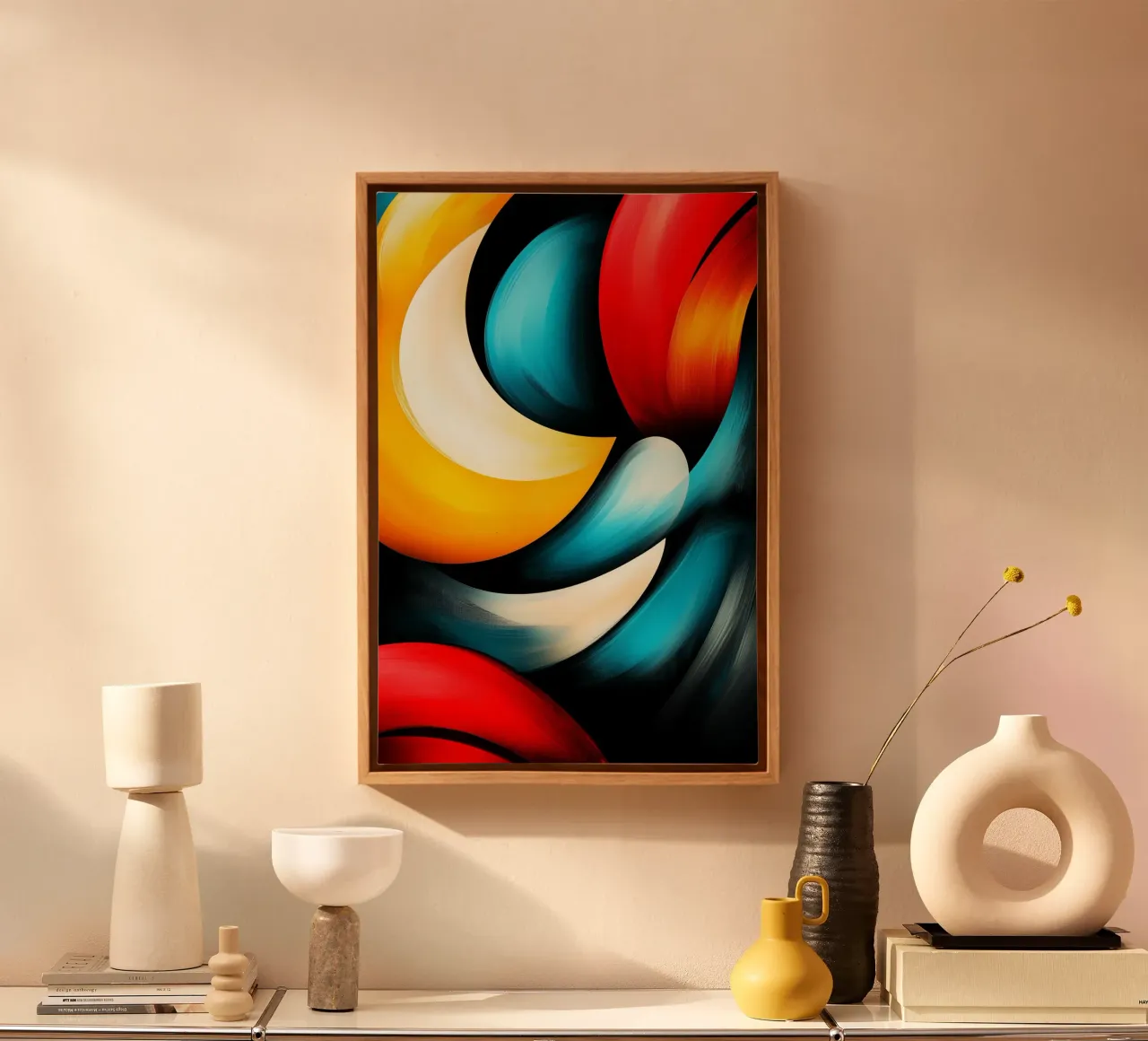 Flowing harmony - colour swirls of movement canvas with Floater frame by melipo-art