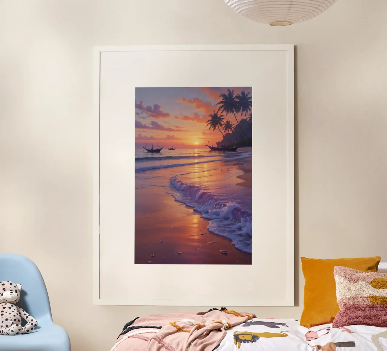 Golden Sunset Over Bali's Serene Shore poster con telaio in legno da AlbertKlee