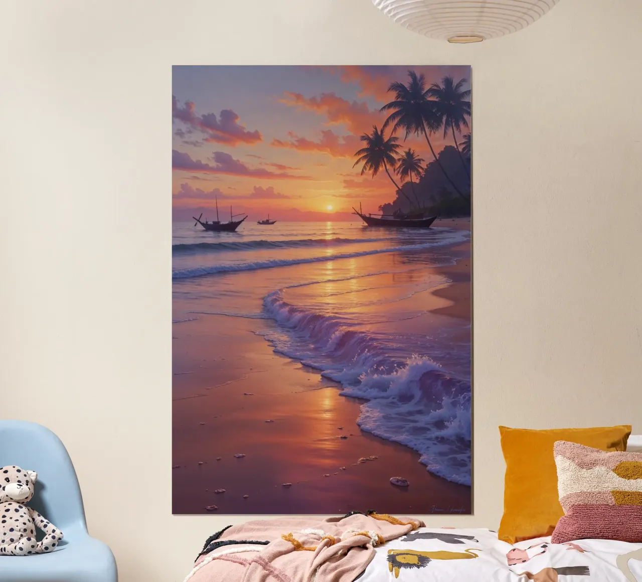Golden Sunset Over Bali's Serene Shore poster con telaio in legno da AlbertKlee