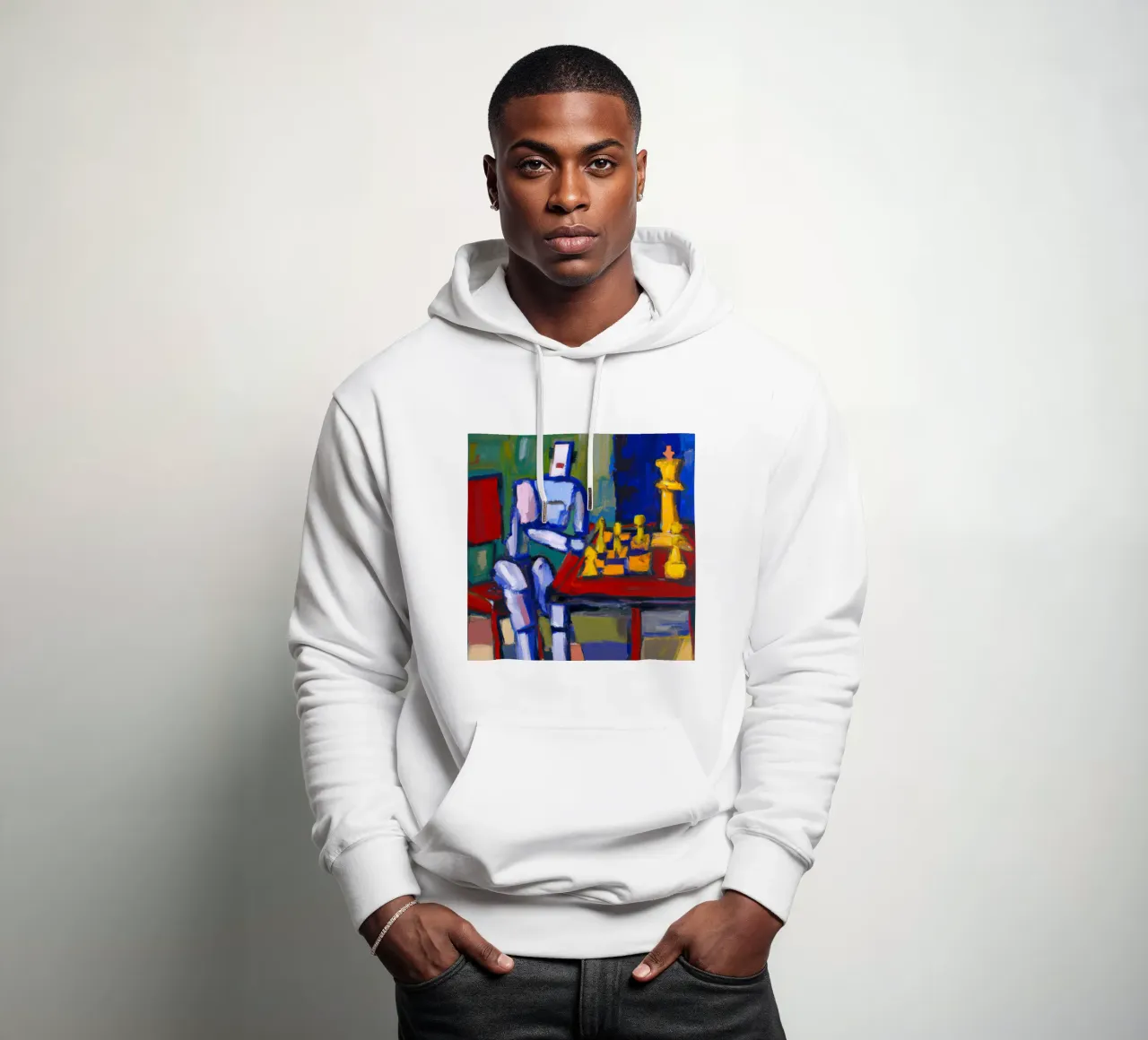 Robot playing Chess on a Sunday Afternoon_BTC felpa con cappuccio da Crypto_Jungle