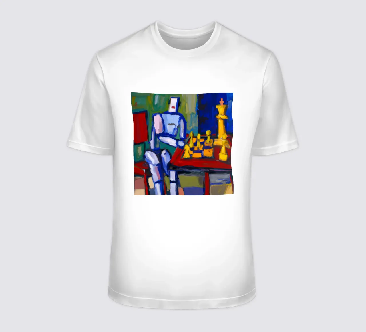Robot playing Chess on a Sunday Afternoon_BTC t-shirt da Crypto_Jungle