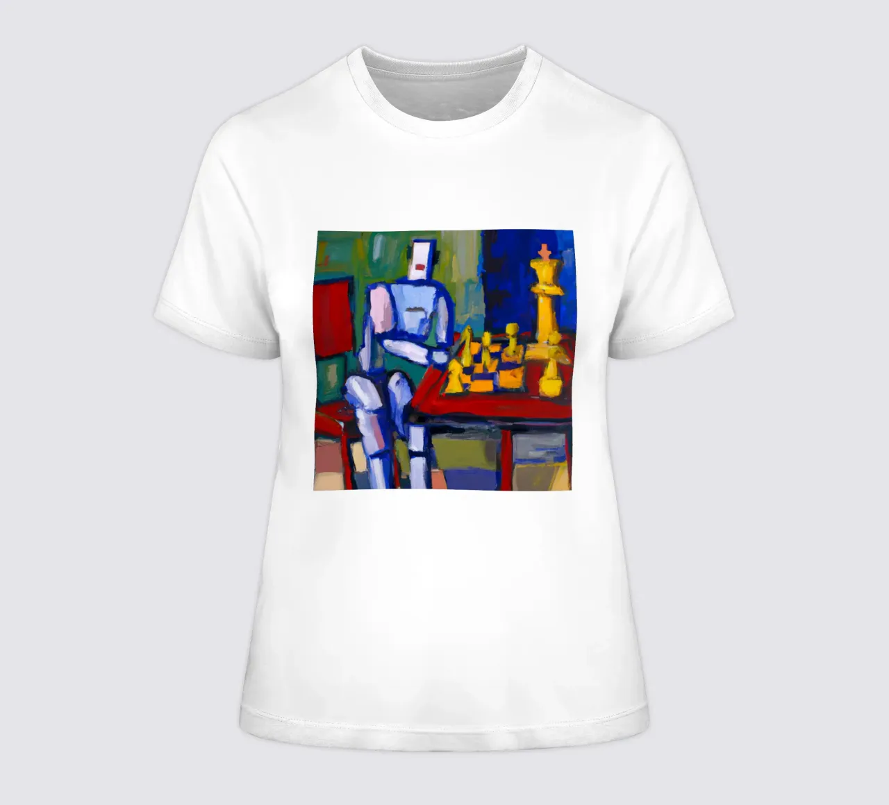 Robot playing Chess on a Sunday Afternoon_BTC t-shirt da donna da Crypto_Jungle