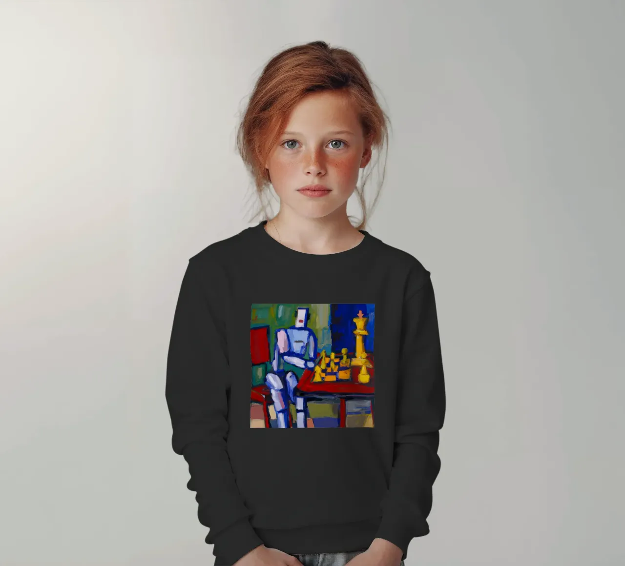 Robot playing Chess on a Sunday Afternoon_BTC felpa bambino da Crypto_Jungle