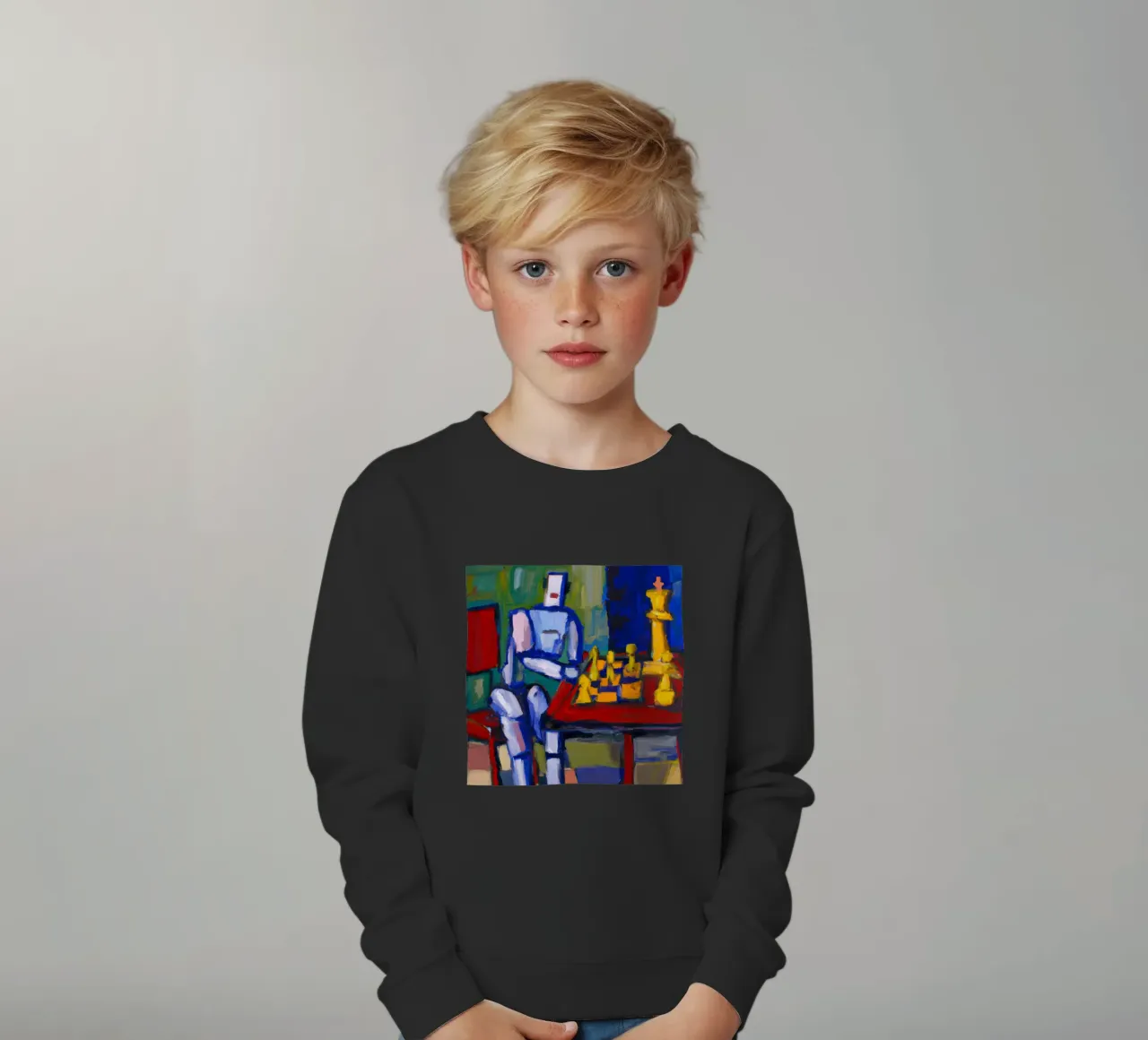 Robot playing Chess on a Sunday Afternoon_BTC felpa bambino da Crypto_Jungle