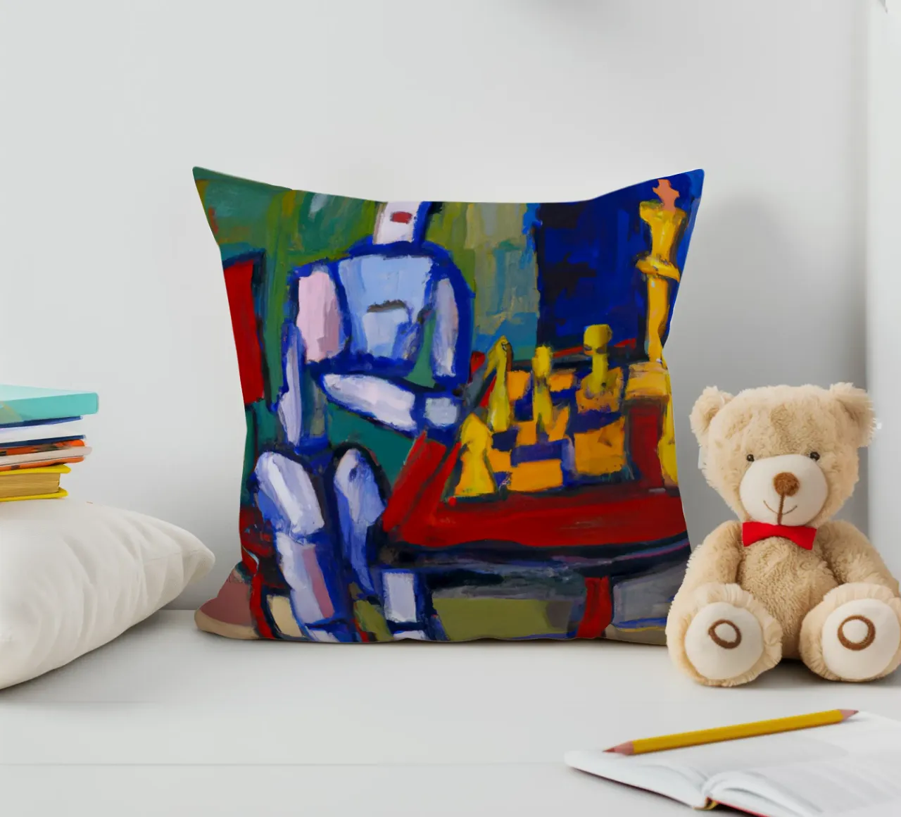 Robot playing Chess on a Sunday Afternoon_BTC cuscino da Crypto_Jungle