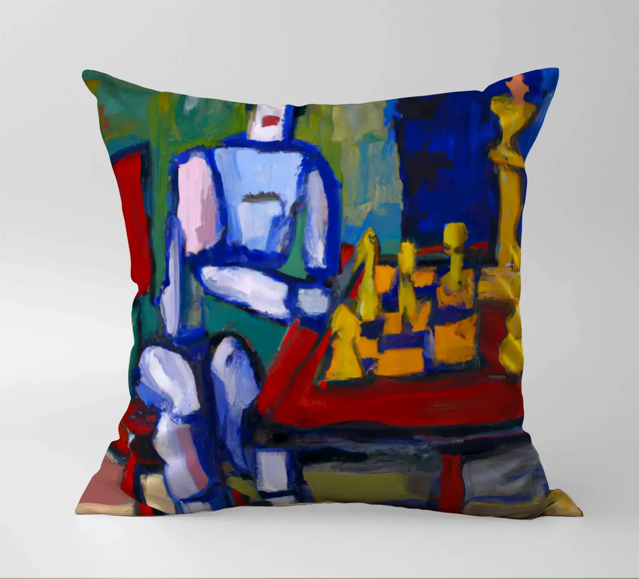 Robot playing Chess on a Sunday Afternoon_BTC cuscino da Crypto_Jungle