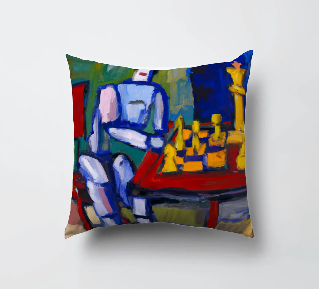 Robot playing Chess on a Sunday Afternoon_BTC cuscino da Crypto_Jungle