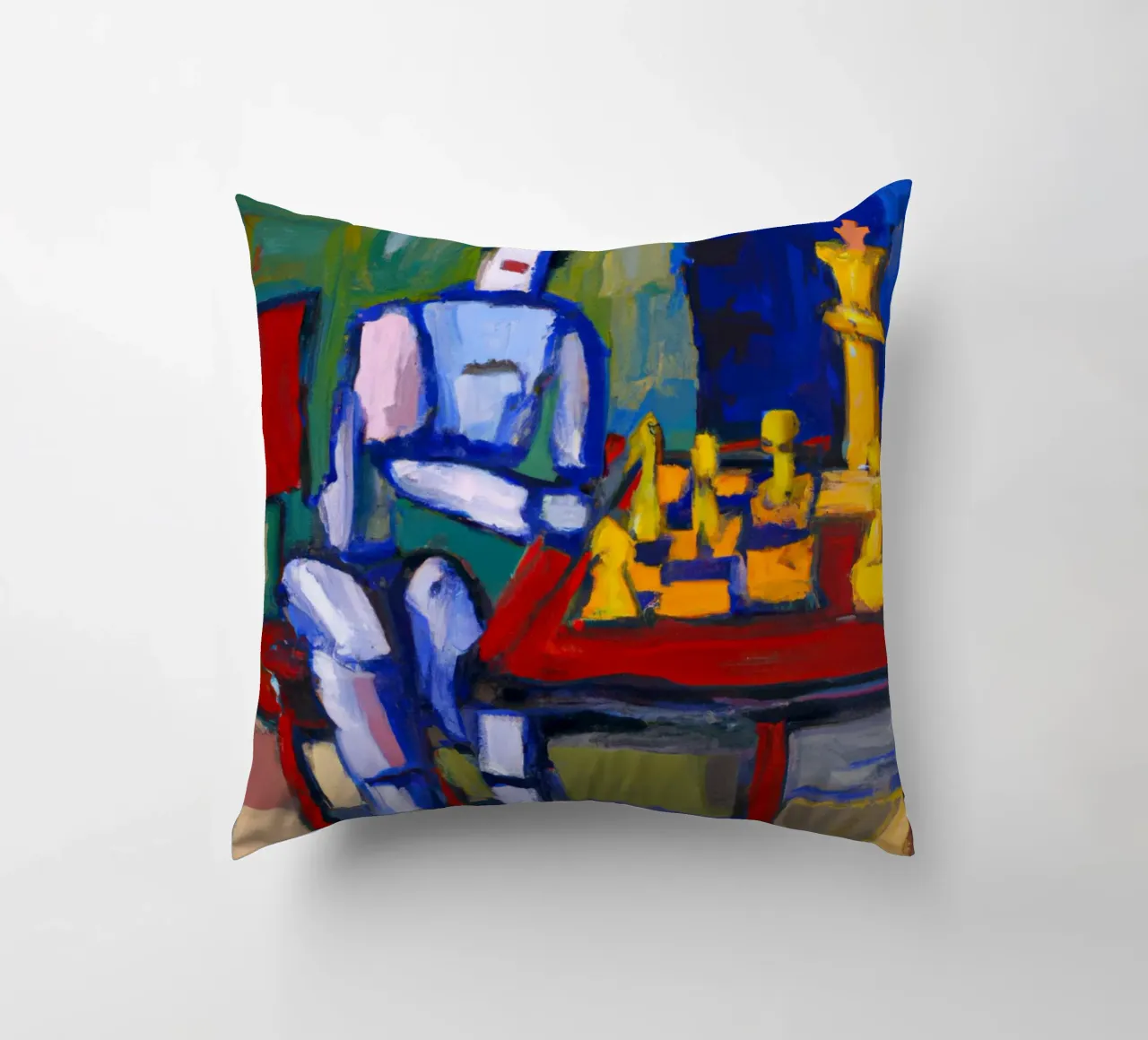 Robot playing Chess on a Sunday Afternoon_BTC cuscino da Crypto_Jungle